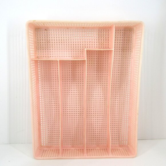 Vintage Pink Plastic Waffle Weave Silverware Drawer 5 Slot Utensil Tray - Picture 1 of 7